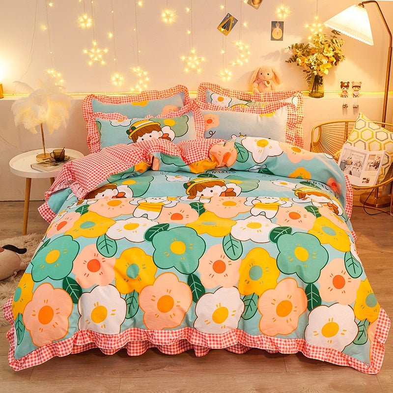 Duvet Cover kawaii Bedding Set Twin Size Flower Quilt Cover 150x200 High Quality Skin Friendly Fabric Bedding Cover