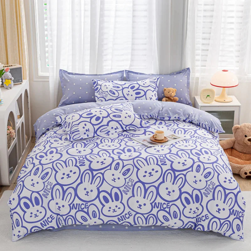 Cartoon Print Home Bedding Set Simple Fresh Comfortable Duvet Cover Set with Sheet Comforter Covers Pillowcases Bed Linen
