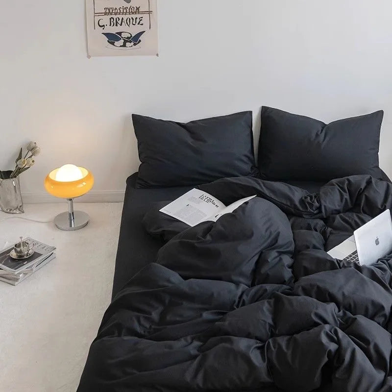 Fashion Solid Color Bedding Set Soft Sheet Duvet Cover Pillowcase Girls Adult Bedspread Queen Full Size Quilt Cover No Filler 02