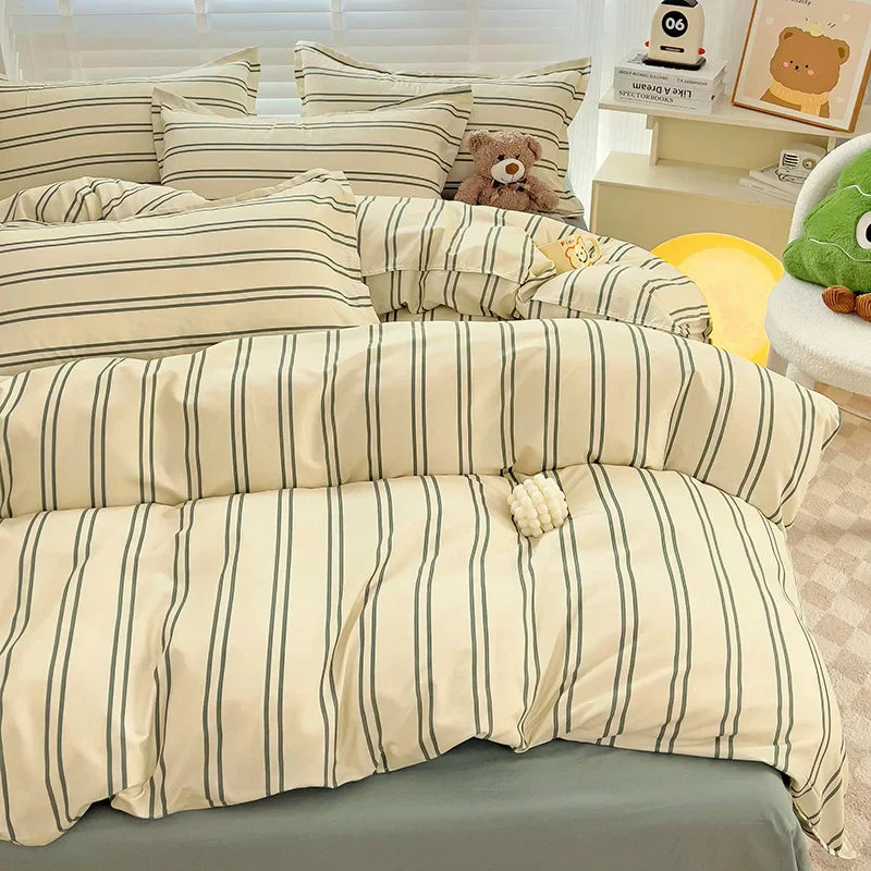 1pc Quilt Cover Stripe Style Duvet Cover Skin-friendly Bed Linen Girls Boys Room Bedding Covers (No Pillowcase)
