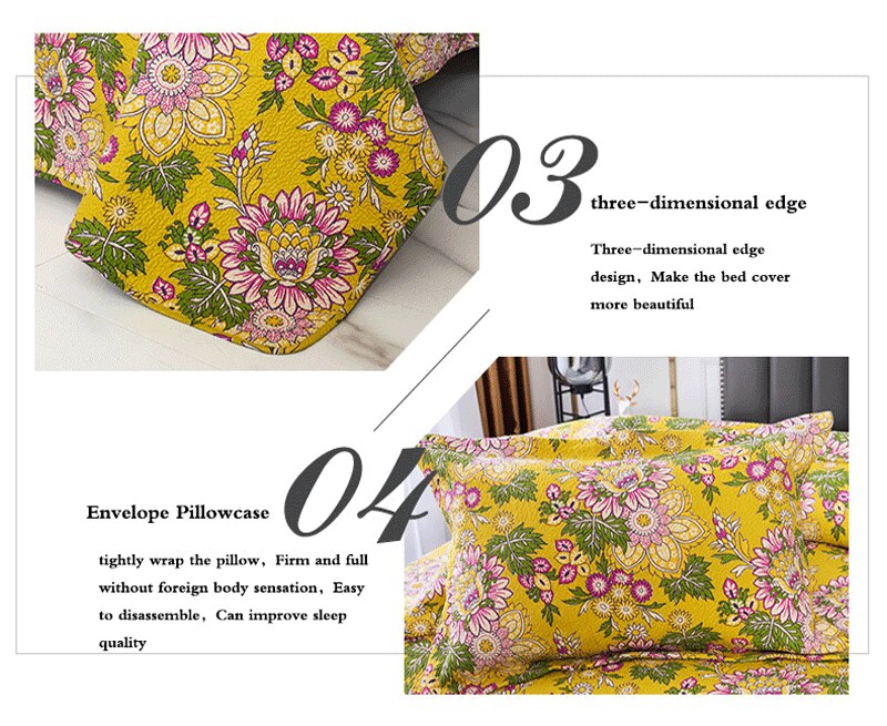 Single Double Bed Cotton Botanical Flower 3pcs Printed Quilted Quilt Pillowcase Free Shipping len?ol de cama casal ?????