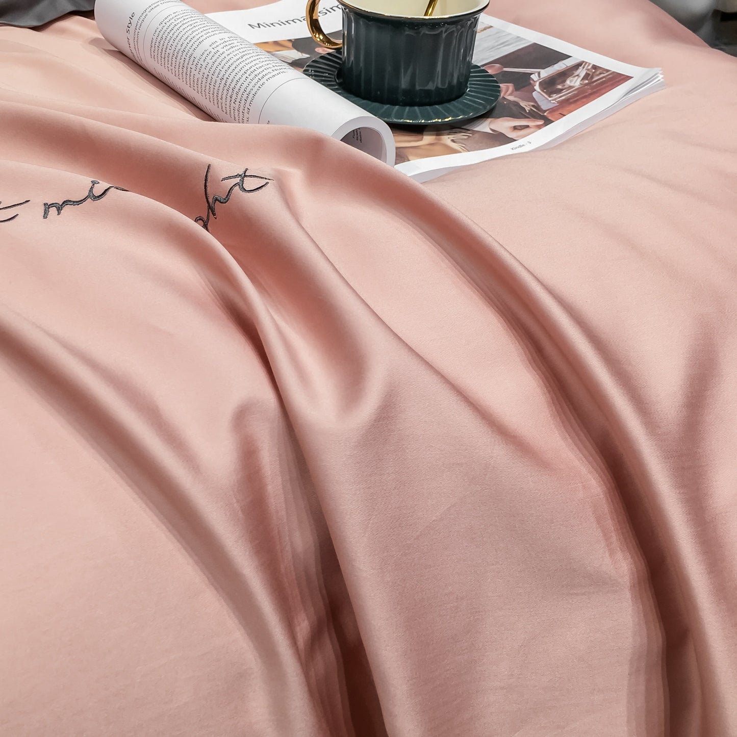new four-piece bedding fashion cotton double household bed sheet quilt cover splicing design bedding pink color
