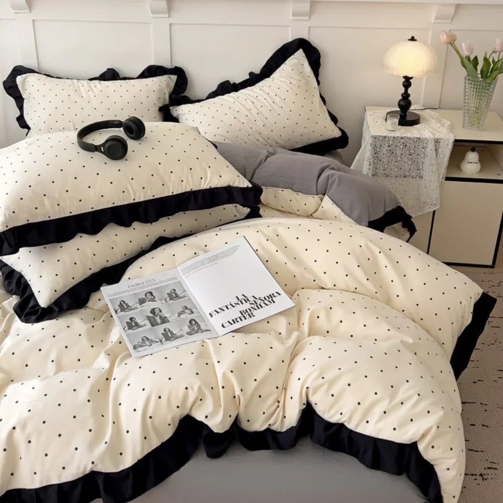 French New Class A Bed Set Four-piece Set Comforter Washed Cotton Four-season Skin Friendly Quilt Cover Three-piece Bedding Set