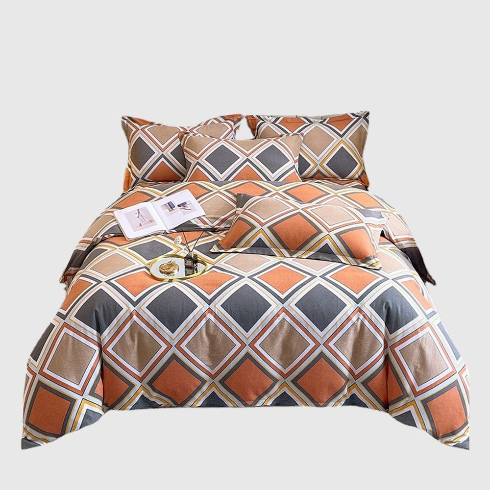 4pcs Autumn and Winter Thickening Soft Bedroom Bedding Set Home Textile Geometric Pattern Sheet Quilt Cover Pillowcase
