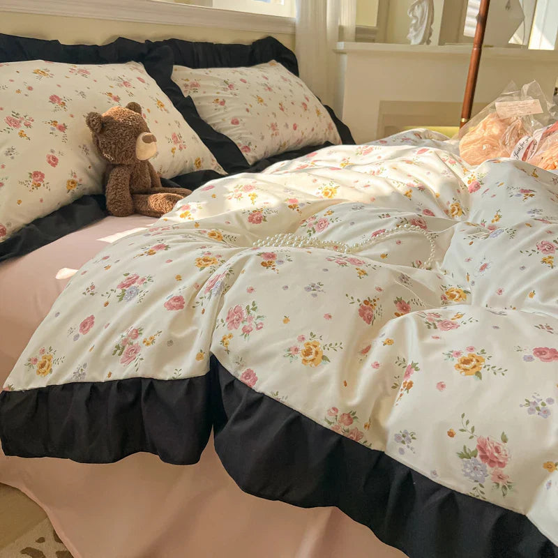 Hepburn French Style Bedding Set For adults kids Brown pink Flat fitted Sheet set With Pillowcases Colorful King Queen Full size