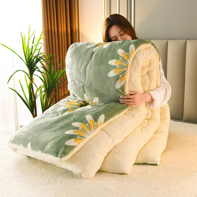 New Snowflake Velvet Warm Printed Winter Quilt Thick Double-sided Velvet with Quilt Core Student Quilt Single Double Quilt