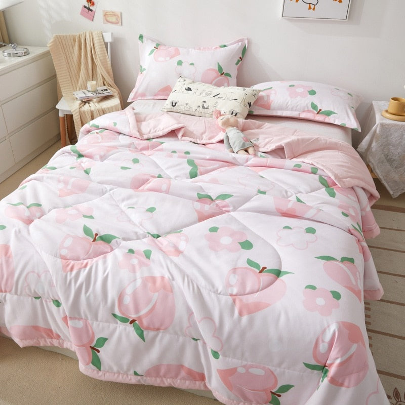 Cute Space Bear Printed Spring Summer Comforter Adults Children Soft Breathable Quilting Quilt Single Double Bed Blanket Quilts