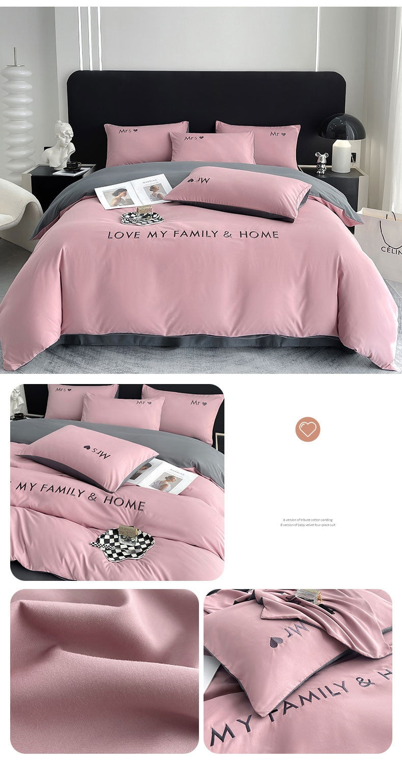 100% Cotton Plaid Geometric Bedding Set  Knit Bed Linens Sheet Pillowcase Home Textile Soft Bed Linen