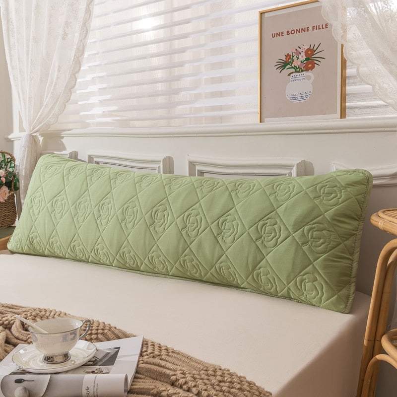 Class A Soybean Cotton Fiber Quilted Long Pillowcase,Skin-friendly,Hygroscopic Soft,Washed Cotton Linen Fabric,Solid Color