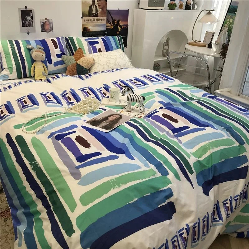 Fashion Style Pink Black Bedding Set Soft Flower Duvet Cover Pillowcase Bed Flat Sheet Set For Girl Double Queen King Bedclothes