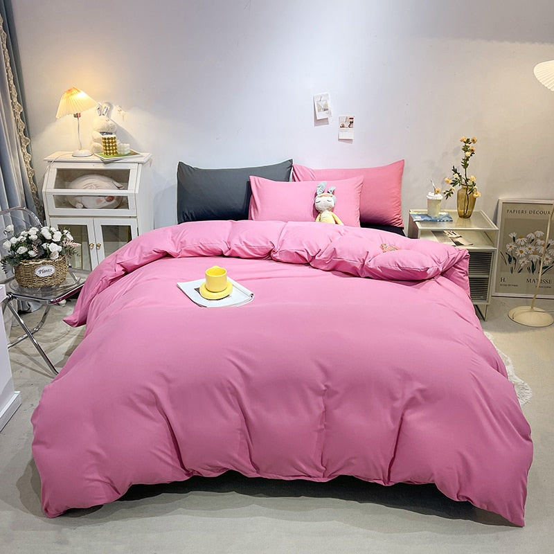 100% Cotton A/B Side Double Spelling Bedding Set,Twin Size,1 Duvet Cover 200x200,2 Pillowcase,No Bed Sheet,Solid Color