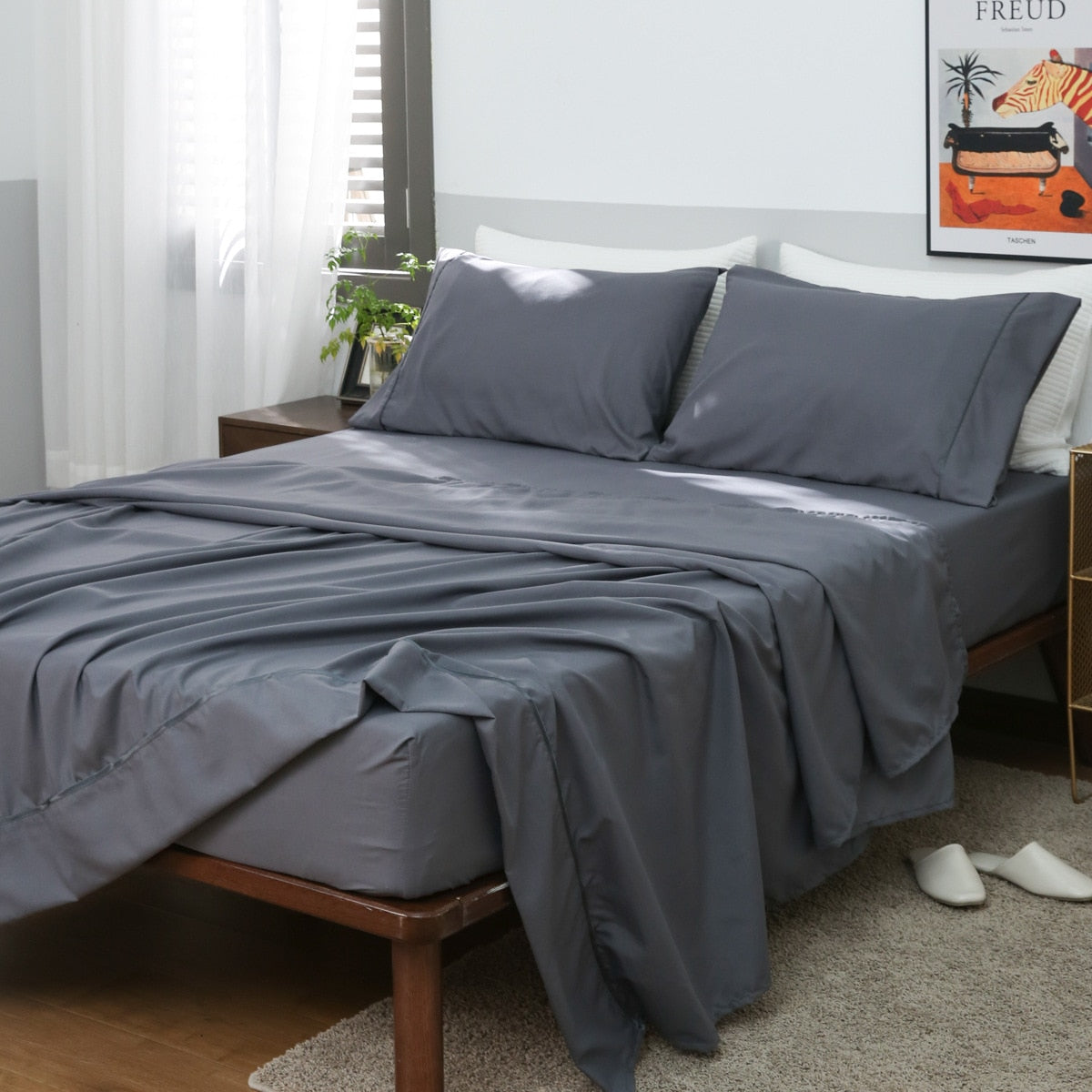 Luxury Brushed Inlay Cord Fitted Summer Sheet Mattress Cover Pillowcase Bedding Queen King Size Four Piece for Home Decor