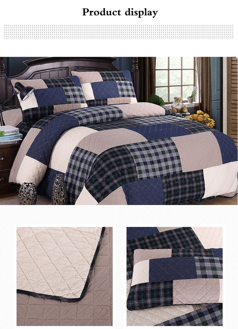 Double Bed Dyed Cotton Patchwork 3 Piece Quilted Quilt Light Quilt Pillowcase Free Shipping