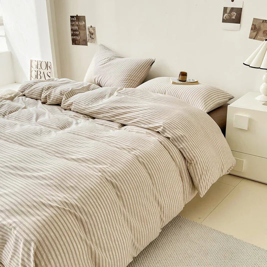 4 pcs Japan Style Plaid Queen Size Duvet Cover Set with Sheets and pillowcases High Quality Skin Friendly Bedding Set