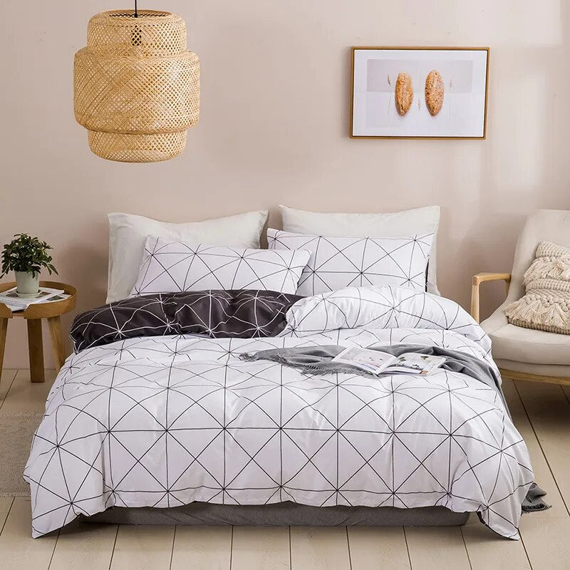 Geometric Print Queen Bedding Set King Size Home Soft Duvet Cover Set Full Stripes Single Double Bed Quilt Cover and Pillowcase