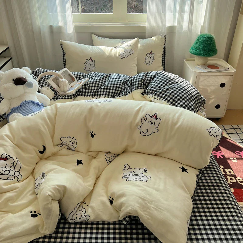 Bed Linen Bed Sheets Set Sweet Dots Duvet Cover Set Quilt Cover Bed Sheet Girls Quilt Sets Queen Size INS Blogger Comforter Sets