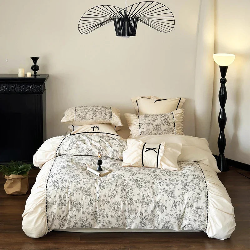 Winter 100% Cotton Korean Princess  Bedding Set Thickened Retro French Duvet Cover Sets Flower Bed Skirt  Skin-friendly Fabrics