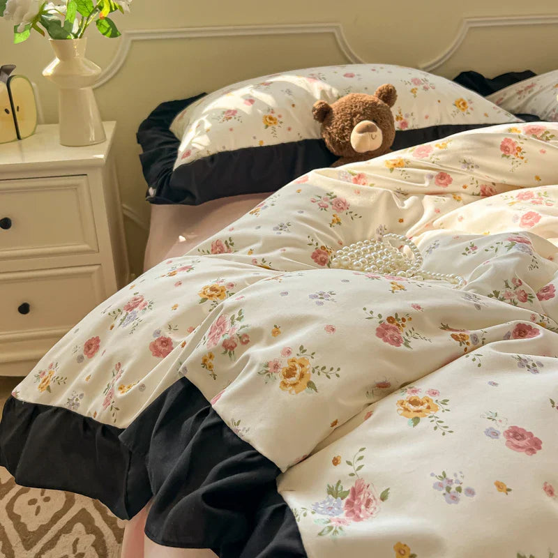 Hepburn French Style Bedding Set For adults kids Brown pink Flat fitted Sheet set With Pillowcases Colorful King Queen Full size
