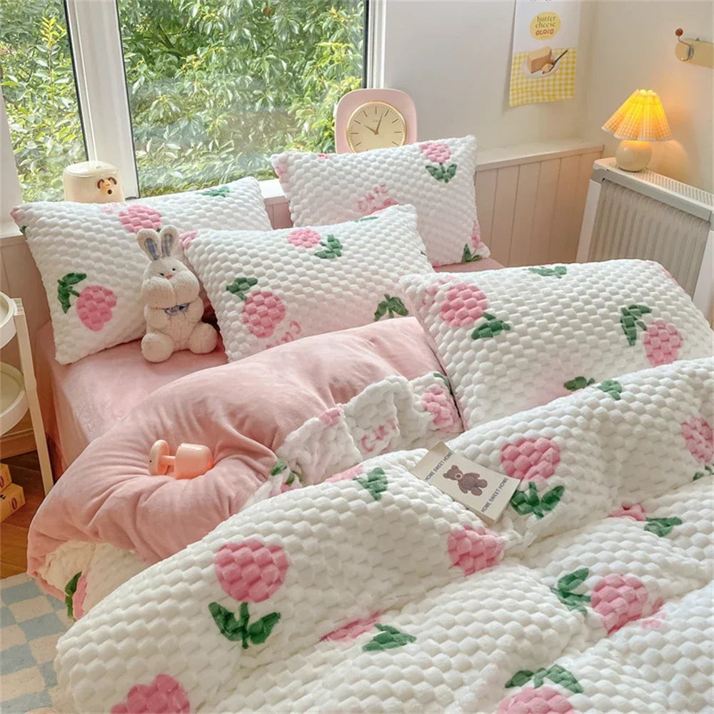 New Milk Velvet Bedding Set Thickened Bean Velvet Warm Four Piece Sets Quilt Cover Bed Linen Pillowcase Queen King Bedroom Decor