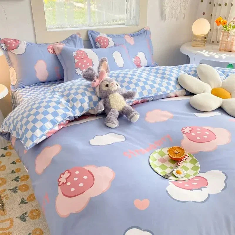 Checkerboard Bedding Set No Comforter Quilt Duvet Cover Pillowcase Flat Sheet Single Queen Size Polyester Bedclothes