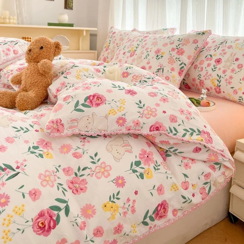 Fresh Botanical Floral Bedding Set for Kids and Adults, Leaves, Flower Duvet Cover, Pillowcases, Soft Washed Cotton, Home Textil