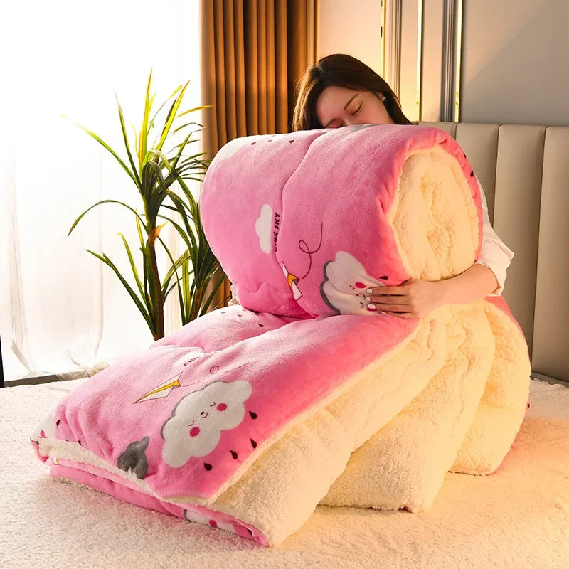 New Snowflake Velvet Warm Printed Winter Quilt Thick Double-sided Velvet with Quilt Core Student Quilt Single Double Quilt