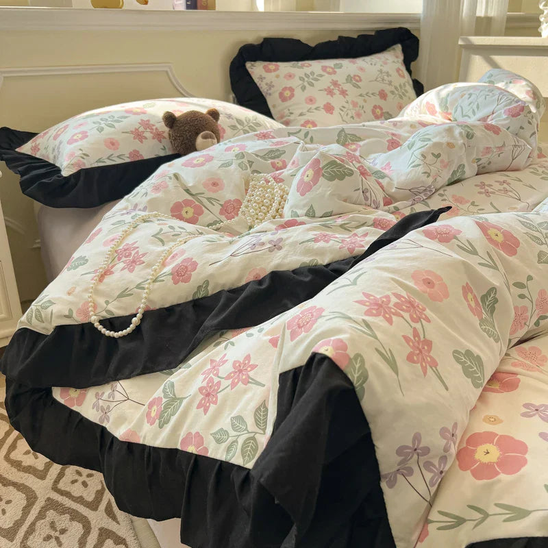Hepburn French Style Bedding Set For adults kids Brown pink Flat fitted Sheet set With Pillowcases Colorful King Queen Full size