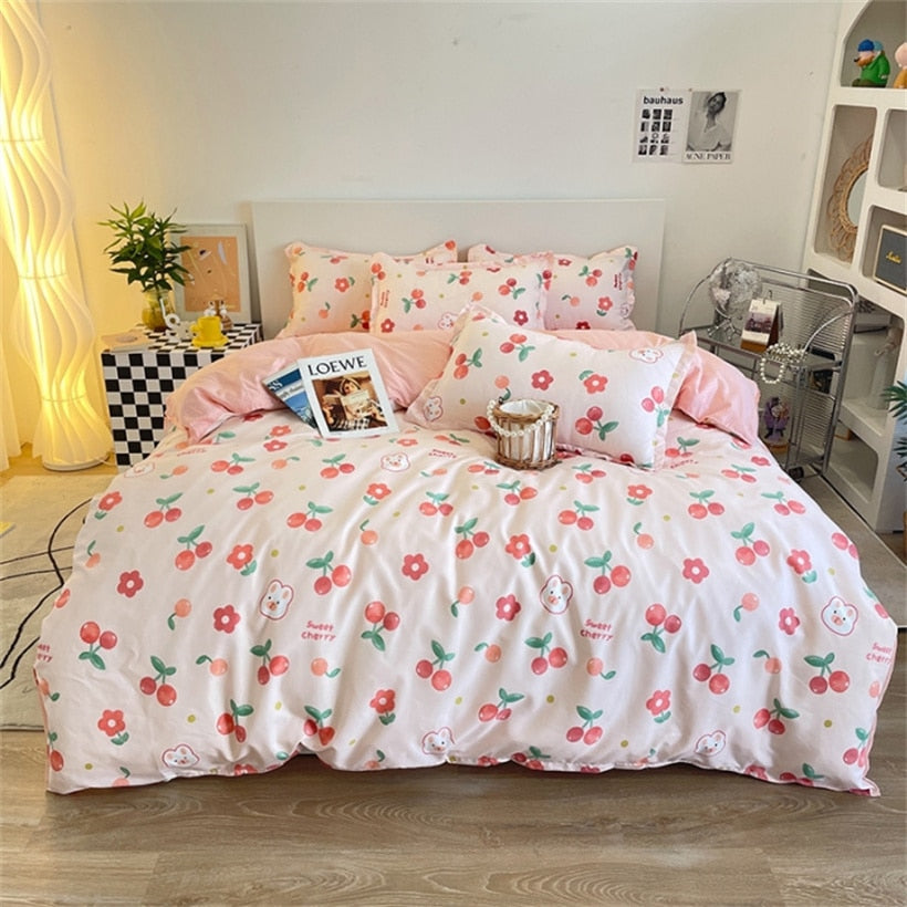 Dreamreal Floral Bedding Set with Duvet Cover 30 Colors Duvet Cover Fitted Sheet Pillowcase Luxurious Satin