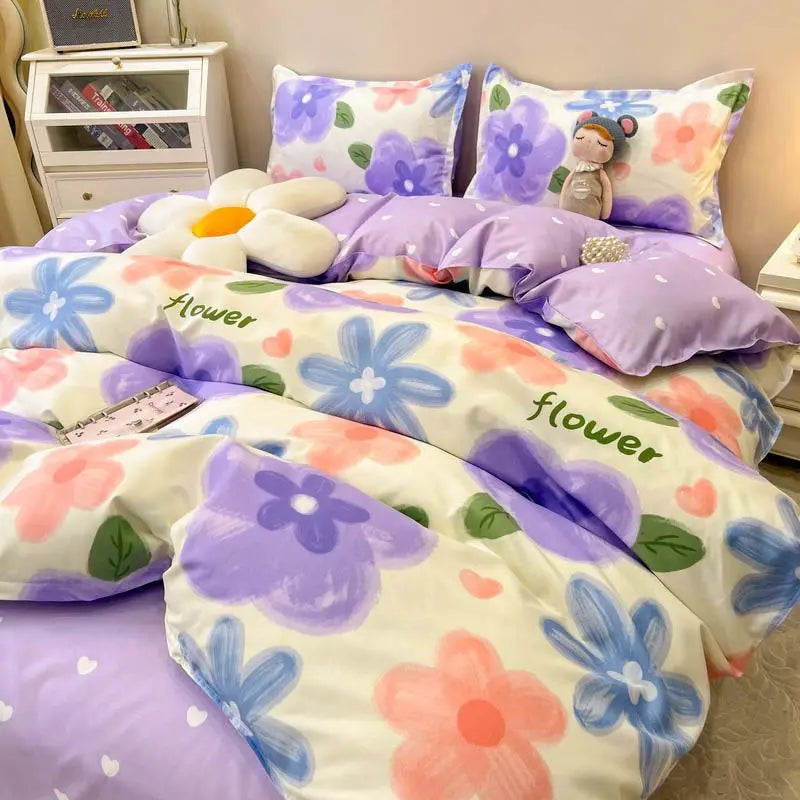 Tulips Duvet Cover Set with Flat Sheet Pillowcases Fashion Twin Double Queen Size Bed Linen Soft Boys Girls Bedding Kit