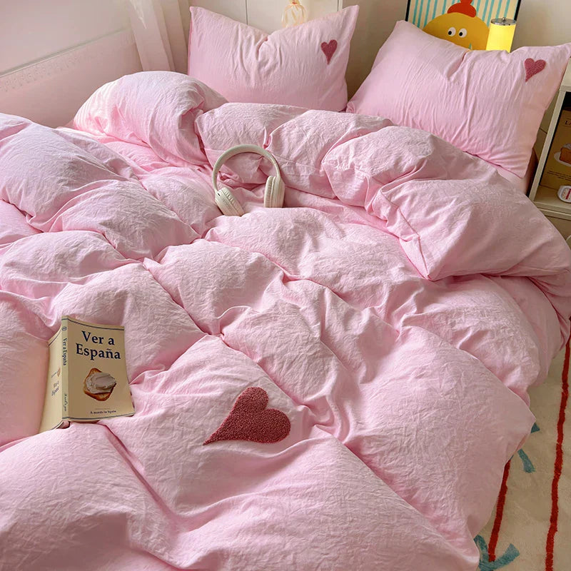 Cool Black Duvet Cover Set Ins Nordic Embroidery Heart Bed Sheet Set Of Four Pieces Home Luxury Bedding Set For Girls