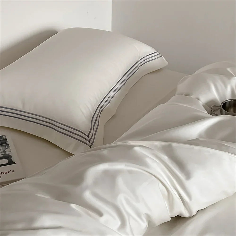 1200TC Embroidered Egyptian Cotton Bedding Set 4pcs King Queen Size Solid Sheet Duvet Cover Pillowcase Bed Linens