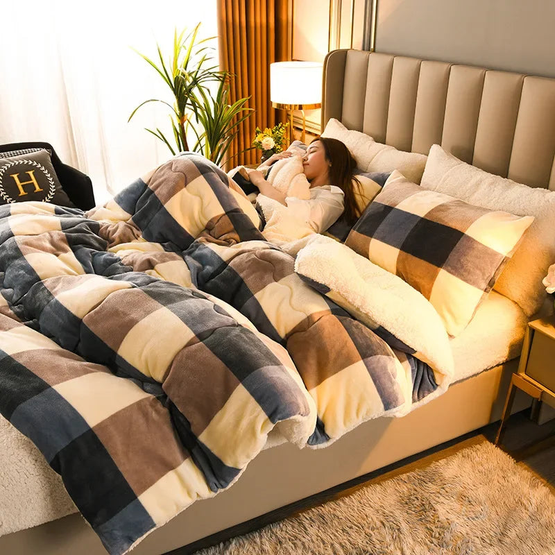 New Snowflake Velvet Warm Printed Winter Quilt Thick Double-sided Velvet with Quilt Core Student Quilt Single Double Quilt