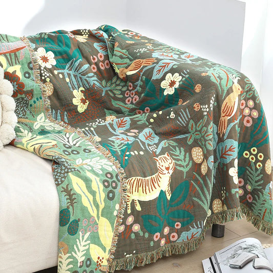 Textile City Jungle Tiger 6 Layer Cotton Gauze Towel Quilt Green Summer Cool Office Comfy Single Blanket Sofa Cover Blanket