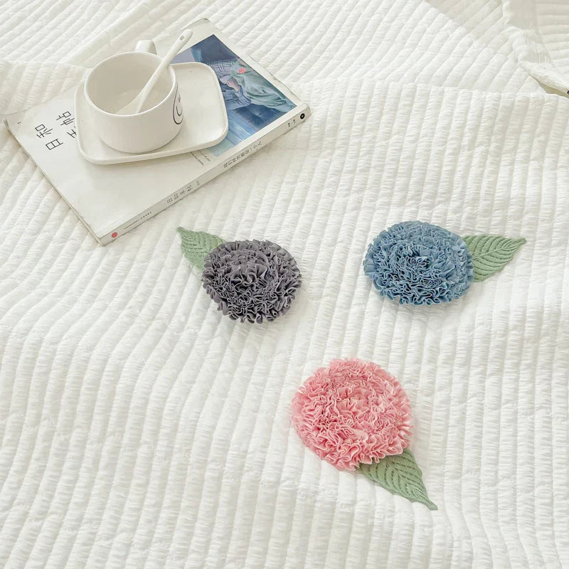 1/3Pc Korean Princess Elegant Handmade Flowers Embroidery Quilted Summer Quilt Bedspread Air-conditioning Skin-friendly Blanket