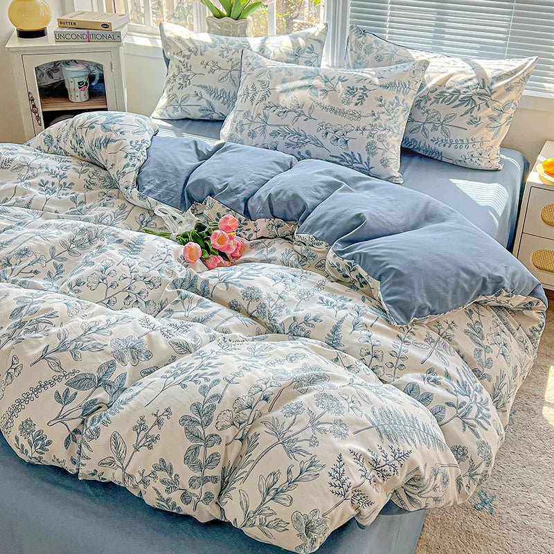 2025 Washed Cotton Double Yarn Single Quilt Cover Simple Wind Ins Wind Small Floral Korean Version Duvet Skin Friendly Bedding