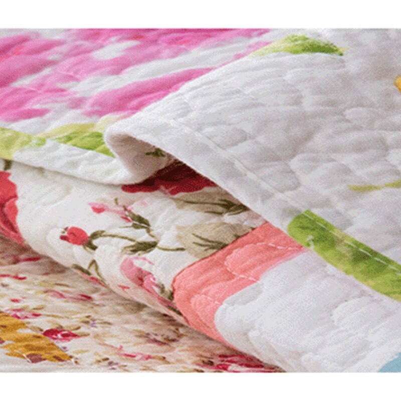 Double Bed Cotton Printed Floral Rose 3 Piece Quilted Quilt Pillowcase Free Shipping