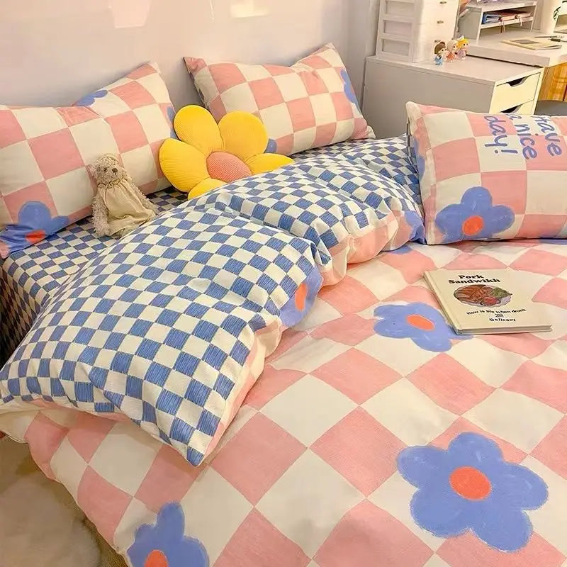 Ins Style Bedding Set No Filler Purple Tulip Fashion Duvet Cover Flat Sheet Pillowcase Girls Boys Single Double Size Bed Linen
