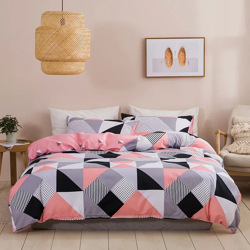 Geometric Print Queen Bedding Set King Size Home Soft Duvet Cover Set Full Stripes Single Double Bed Quilt Cover and Pillowcase