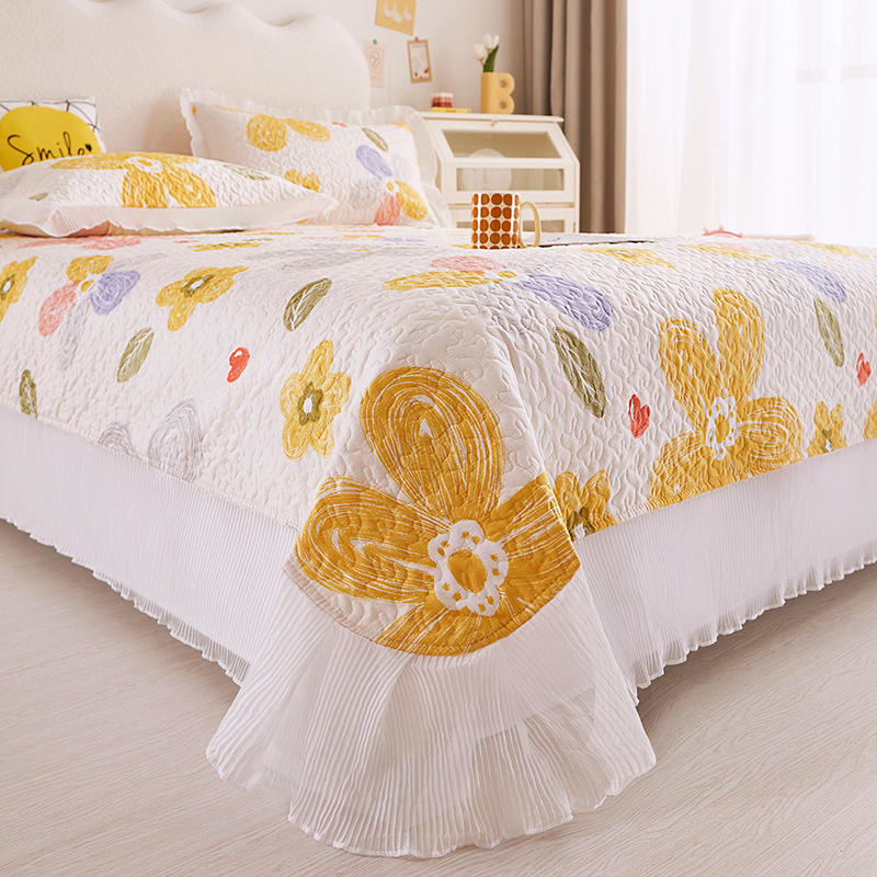 Chiffon Lace Quilting Double Bed Spread Princess Style Cotton Sandwich Queen Bedspread Home Comfortable Bed Cover Not Pillowcase