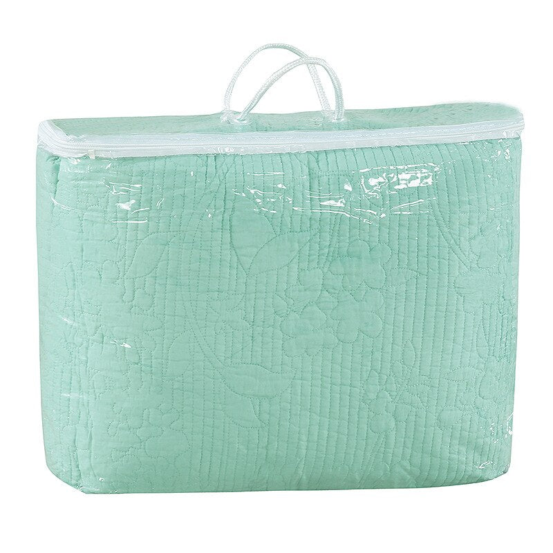 Double Bed 100% Cotton Pure Green 3pcs Printed Quilted Quilt Pillowcase Free Shipping