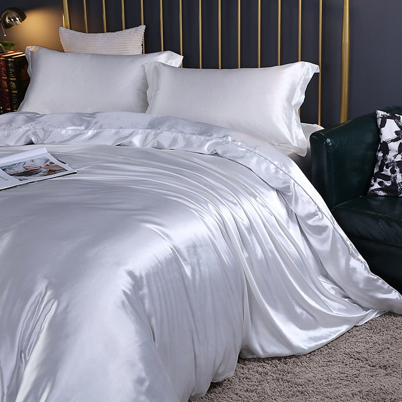 blending Mulberry Silk Bedding Set Silky High-end Queen Size Duvet Cover Set with Fitted Sheet Luxury Bedding Sets King Bed Sets