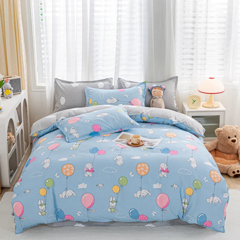 Cartoon Print Home Bedding Set Simple Fresh Comfortable Duvet Cover Set with Sheet Comforter Covers Pillowcases Bed Linen