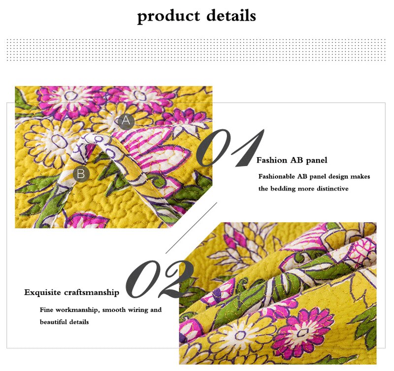 Single Double Bed Cotton Botanical Flower 3pcs Printed Quilted Quilt Pillowcase Free Shipping len?ol de cama casal ?????