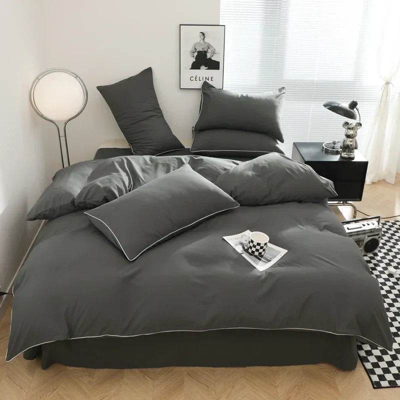 Black Color Bedding Set For Adults Simple Style Double Bed Sheet Sets Single/Queen/king Bed Cover Full Set Plain Bedding