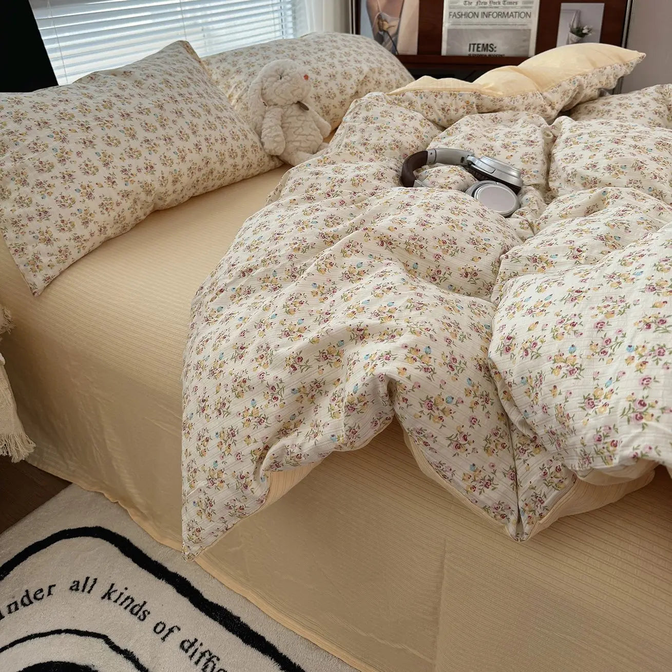 Duvet Cover Set  A-class Ultra Soft Jacquard Double-layer Yarn Washed Cotton Bedding Set  Floral Bed Sheet
