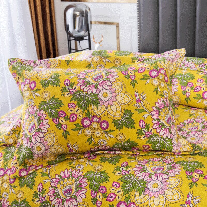 Single Double Bed Cotton Botanical Flower 3pcs Printed Quilted Quilt Pillowcase Free Shipping lençol de cama casal أسرّة