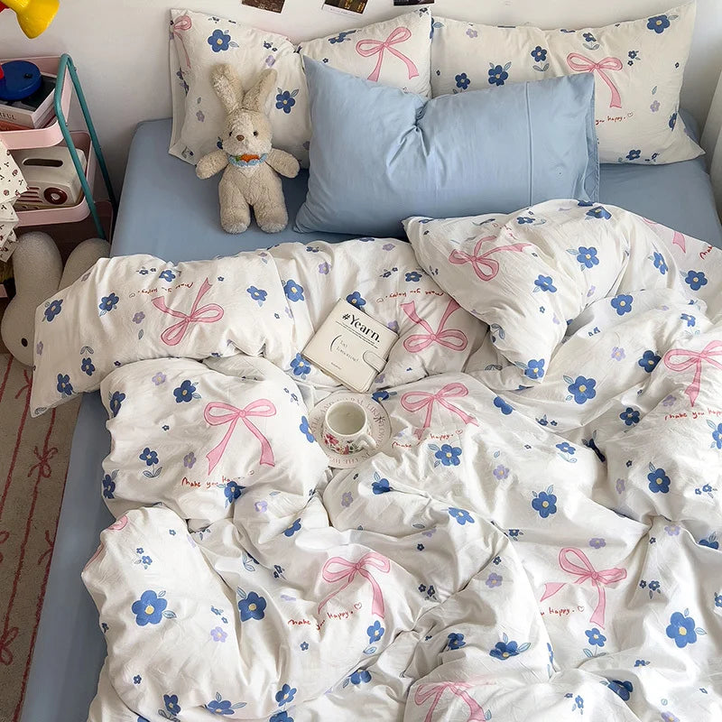 Bed Linen Bedding Set A-Class Washed Cotton Four-Piece Bed Sheets Set Comfort Sets Solid  Couple Bed Quilt Cover Home Textile