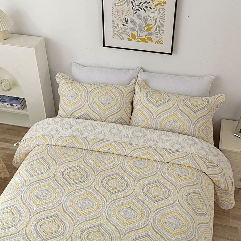 Nordic Cotton Romantic Print Bedspread Pillowcase Quilted Bed Cover Sofa Blanket Four Seasons Coverlet Bedding 3PCS