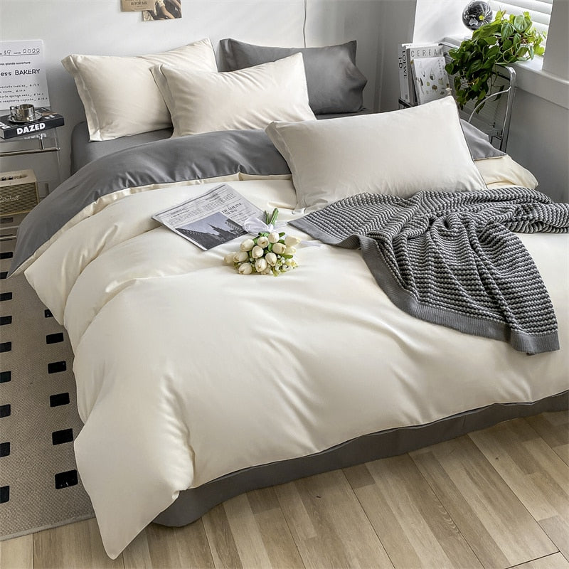 Brushed Washed Cotton Bed Set Flat Sheet Pillowcases Quilt Cover Bed Linen Peach Duvet Covers For Girls