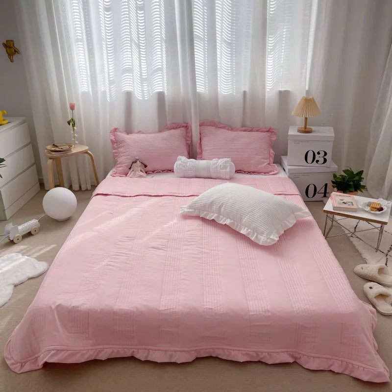 4 New Korean Chiffon Summer Quilt Three Piece Set Air-condition Quilt Kids Adult Quilts Polyester Washable Home Use